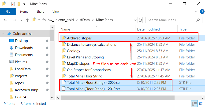 File explorer showing old and unused files in the #Data folder that can be archived