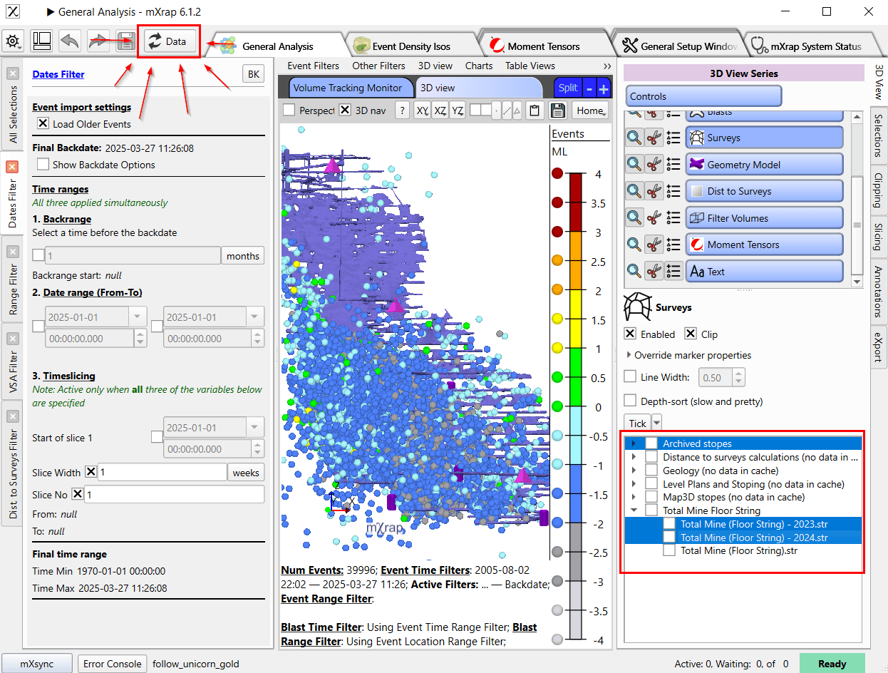 mXrap interface highlighting the Reload Data button in the top-left corner