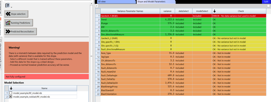 Warning message example for model selection